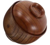 SECFOU Bol à Soupe Miso Japonerie en Bois avec Couvercle Bol à Riz Pratique Réutilisable Ramen et Nouilles Vaisselle Japonaise Traditionnelle pour Sushi la Cuisine Asiatique 1 Moyen