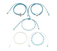SECFOU Bracelet Tressé en Perles de Rocaille Bleu Ciel, Lot de 5 Bracelets de Cheville Ajustables pour Femmes et Adolescentes, Style Bohème Océan pour Plage et Été