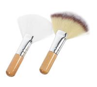SECFOU Brosse Douce Maquillage Naturel en Bois et Nylon Lot de 2 Pinceaux Éventail pour Poudre Fixante Mettre en Évidence pour Maquillage du Visage