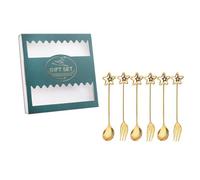SECFOU Coffret 6 Pièces Cuillères à Café et Fourchettes à Dessert en Acier Inoxydable Pendentif Étoile, Surfaces Lisses, Pratique pour Servir Café et Gâteau