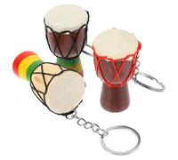 SECFOU Collier et Porte-Clés Tambour Africain, Ensemble 3 Pièces en Bois Cousu, Décoration Suspendue pour Souvenirs de Voyage et Présents Plusieurs styles