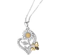 SECFOU Collier Pendentif Cœur en Alliage Sûr Motif Tournesol et Abeille Bijou Fantaisie pour Femmes Collier Délicat pour Couples Présent pour Anniversaires et Banquets