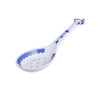 SECFOU Cuillère à Soupe Céramique Design Bleu Chiné Grand Modèle Long Manche pour Soupe Riz Bouillon Style Traditionnel Chinois