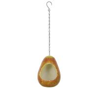 SECFOU Distributeur de Nourriture pour Oiseaux Installation Suspendue et Étanche en Résine Jaune, Forme Poire Décoration Charmante pour Jardin et Bureau