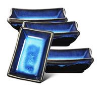 SECFOU Ensemble de 4 Bols à Trempette en Céramique Bleue 9 CM Plats à Sauce Japonaise pour Condiments Apéritifs et Sauces Soja Vaisselle Polyvalente Cuisine et Table Élégante