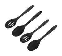 SECFOU Ensemble de 4 Cuillères Cuisine en Silicone Noires, Résistantes Chaleur, Faciles à Nettoyer, pour Mélanger et Remuer Design Moderne et Élégant