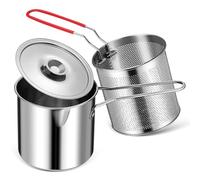 SECFOU Friteuse Miniature 12l en Acier Inoxydable 304 avec Panier à Frire et Filtre, Ensemble 3 Pièces Compact pour Cuisson en Voyage et Nettoyage Facile