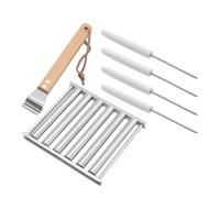SECFOU Grill à Saucisses en Acier Inoxydable avec Rouleau Détachable et Poignée en Bois, Cuisson Uniforme et Facile à Nettoyer pour Barbecue en Extérieur