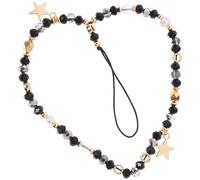 SECFOU Lanière de Téléphone à Perles Noire Pendentif Étoile Chaîne Décorative Antidérapante Porte-Clés pour Téléphone Portable Accessoire Stylé et Polyvalent pour Décoration et Port