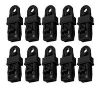 SECFOU Lot de 10 Clips de Tente en Plastique Noir Résistants la Déchirure Verrou Coulissant, Pinces de Fixation Robustes pour Bâches et Auvents en Camping