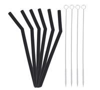 SECFOU Lot de 16 Pailles en Silicone Alimentaires Noires Réutilisables 4 Brosses de Nettoyage Flexibles, Pratiques pour Boissons, Thé au Lait et Jus, Kit Complet pour Usage Intérieur