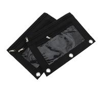 SECFOU Lot de 2 Trousses en Tissu Oxford Noir à Trois Œillets avec Fenêtre en Filet, Format B5, Double Couche Zippée, Pochette à Fournitures Scolaires Pratique pour Classeurs à Anneaux