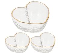 SECFOU Lot de 3 Bols en Verre de Cœur Motif Martelé, Résistant la Chaleur et Incassable, pour Desserts et Salades Bars ou Boutiques Alimentaires