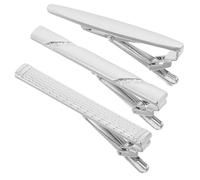 SECFOU Lot de 3 Pinces à Cravate Argentées Polies Gravure, Finition Brillante, Maintien Sécurisé, Accessoires Élégants pour Homme Adaptés aux Réunions Professionnelles et