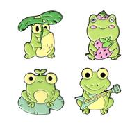 SECFOU Lot de 4 Broches en Alliage Motif Grenouille Mignonne, Épingles Décoratives Faciles à Porter pour Vêtements et Paquet