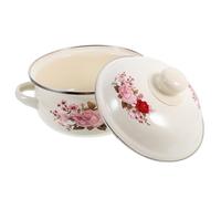 SECFOU Marmite à Ragoût en Émail avec Couvercle, Design Floral, Capacité 1000ml, Double Poignées pour Soupes et Plats Mijotés, Résistance Haute Température