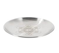 SECFOU Plateau Décoratif Bien Polie Rond Argenté en Acier Inoxydable Motif Pentagramme Unique, Plaque D'autel Multi-Usage pour Temple et Occasions Spéciales