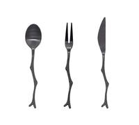 SECFOU Set de Couverts Inox Noir Mat 3 Pièces Vintage Motif Branches D'arbre Comprenant Couteau, Fourchette et Cuillère, Ustensiles Cuisine Résistants pour Usage Quotidien et Repas