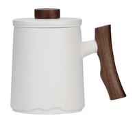 SECFOU Tasse à Infusion en Céramique 360 Ml avec Filtre Intégré, Poignée en Bois, Mug à Thé Blanc, Gobelet Isotherme pour Bureau, Tasse à Café Pratique pour Usage Quotidien