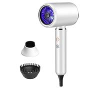 Sèche-cheveux 2200W avec moteur AC durable, technologie ionique anti-frisottis, 4 températures et 2 vitesses, touche air froid, Seche cheveux avec diffuseur et concentrateur (Blanc)