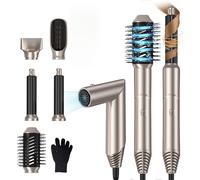 Sèche Cheveux 5 en 1 Air Brush Ionique Brosse Soufflante Airstyler 5 en 1 avec Brosse Chauffante Brushing Boucleur a Cheveux Appareils et Outils de Coiffure Coffret Cadeau Femme, Bleu/Argent