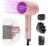 Sèche-cheveux Ionique 2400W avec Pochette, [Léger, Haute Vitesse & Pliable] Set de Coiffure avec Concentrateur/Diffuseur/Peigne Volume, Hair Dryer à température constante (Rose)