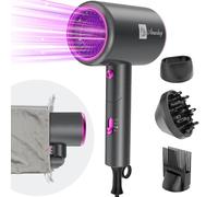 Sèche-cheveux Ionique 2400W avec Pochette, [Léger, Haute Vitesse & Pliable] Set de Coiffure avec Concentrateur/Diffuseur/Peigne Volume, Hair Dryer à température constante (Gris)