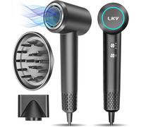 Seche-Cheveux-Lonique Professionnel 200 Millions D'ions Négatifs Soin Capillaire À Ions Négatifs Sèche-Cheveux 2 Minutes Sèche-Cheveux Puissant Haute Vitesse Gris (2 Diffuseurs)