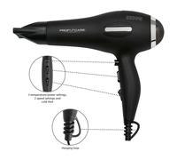 ProfiCare PC-HT 3017, Séche Cheveux, 2 200 W, fonction ionisation, souffle froid, moteur CA professionnel, câble extra long (environ 2 m), 3 niveaux de température et de puissance, Noir