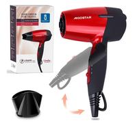Sèche-cheveux Voyage Pliable 1500W,Compact 400g Bi-tension 110-220V 2 vitesses & temp. Buse de Coiffage Protection Surchauffe,Rouge