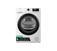 Hisense DHQE800BW2 Sèche-linge, 8 kg, classe D, largeur 60 cm, 16 programmes, séchage automatique, séchage rapide, séchage anti-rides, pompe à chaleur, séchage Ion Refresh, blanc