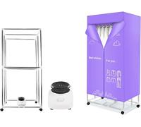 Sèche-linge électrique, 1000 W, sèche-linge portable, étendoir à linge empilable double couche, armoire chauffante automatique avec minuterie de 180 minutes, violet clair