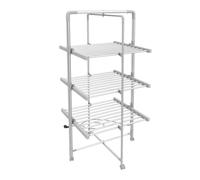 Todeco - Sèche-Linge Electrique, Etendoir Pliant d'Intérieur, 3 étagères, Blanc, avec des roues, Dimensions du produit replié: 143 x 72 x 9 cm Blanc