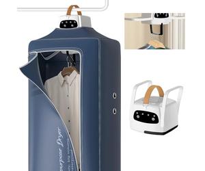 Sèche-linge portable 800 W, mini sèche-linge électrique avec sac à linge, minuterie 4 heures, thermostat 60 °C, for la maison et les voyages (bleu/gris)(Blue)