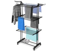 Sèche-linge vertical en métal noir sur roues, 125x170 cm