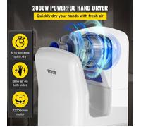 Sèche-Mains Automatique 2000W Sèche Main Air Pulsé Électrique Commercial ABS Super Puissant Filtration HEPA 43℃ Moteur à Balais Car…