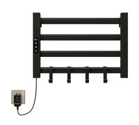 Seche Serviette Electrique 550x350mm Porte Serviettes Chauffant Porte-serviettes électrique intelligent, Étanche IP24, Réglage de la température 30℃-70℃, 1-9 heures de chronométrage-Black Left