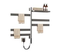 Seche Serviette Electrique Rotatif,Porte Serviette Chauffant Salle de Bain Mural,Radiateur Chauffe Serviette en Acier Inoxydable avec Minuterie y Étagère supérieure,5 Barres,Gris