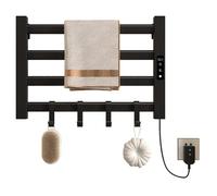 Sèche-Serviettes électrique,Commande intelligente à écran tactile, avec étagères et crochets, Température réglable，Noir Mat