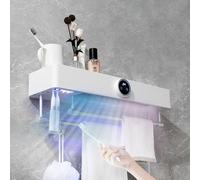 Sèche-Serviettes Électrique Porte Brosse à Dents avec Fonction de Nettoyage, Chauffe Serviette Salle de Bain, Mural Minuterie 1-9 H et écran tactile LED, Température Réglable 45-60 °C, IPX4, Blanc