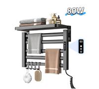 Sèche-serviettes électrique - Porte-serviettes électrique à affichage numérique 5 barres - IPX4 - minuteur -80W -55*40*22cm - noir