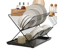 Sèche-vaisselle pliable - Égouttoir à vaisselle pliable à 2 niveaux | Égouttoirs à vaisselle en acier inoxydable au carbone Comptoir de cuisine | Tige d'organisation domestique de cuisine, ran