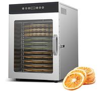 Séchoir à Aliments Rotatif à 12 Plateaux, Déshydrateur Alimentaire En Acier Inoxydable De 1000 W, Minuterie 24 Heures, Pour Viande Séchée, Feuilles De Thé, Légumes, Fruits, Herbes Médicinales silver