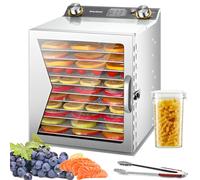 Séchoir à fruits à 12/18 niveaux, déshydrateur alimentaire en acier inoxydable avec pince alimentaire, bocal pour fruits secs, température réglable de 35 à 90 °C, minuterie 12 h, facile à n 12 layers