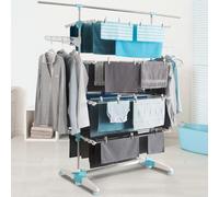 Séchoir à linge blanc/bleu 4 niveaux réglables XXL + barre télescopique