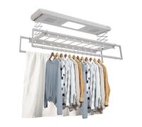 Séchoir à linge électrique compact pour montage au plafond 24 W Lumière LED 6500 K Température de couleur 35 kg Charge plafond 50 m Télécommande avec 2 ventilateurs intégrés (blanc argenté)