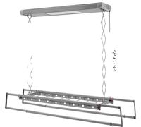 Séchoir à linge électrique, télécommande, longueur réglable 130-215 cm, lumière LED, argenté