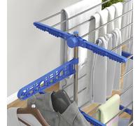 Séchoir à linge en acier avec roulettes 3 niveaux pliables et ailes latérales capacité grande bleu durable - Homcom