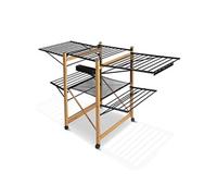 VOUNOT® Séchoir à Linge Deluxe Grande Capacité avec Roulettes et Maille Etendoir Extensible Pliable Multifonction Imitation Bois 30m de Séchage pour Usage Intérieur 180x105x61cm Noir