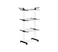 Sechoir à linge étendoir pliable 3 niveaux 2 ailes latérales à cintres acier blanc PP noir